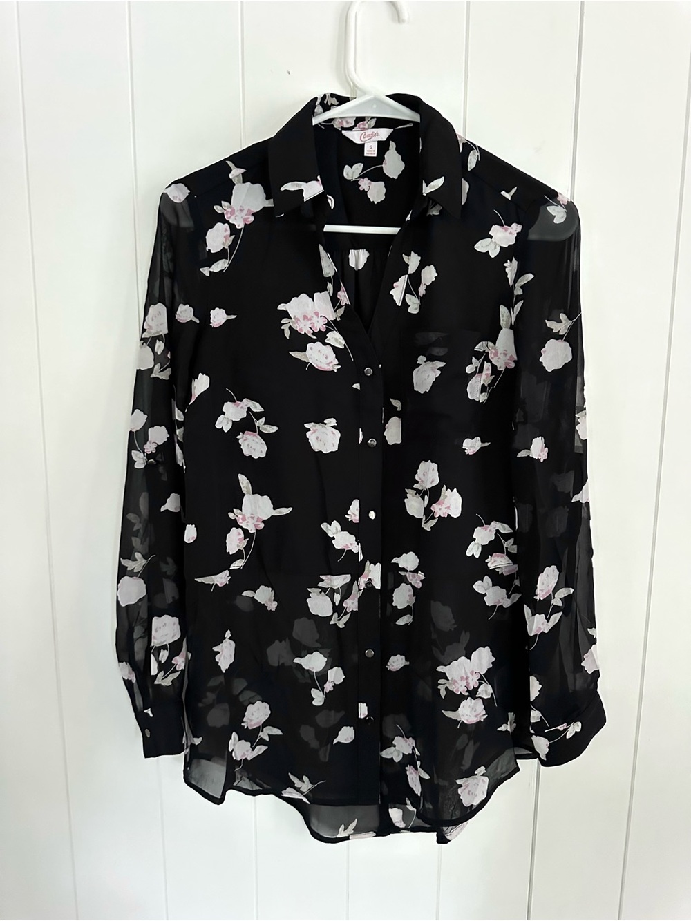 CeCe Black Floral Button-Up Blouse